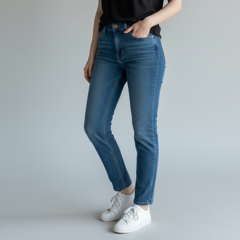 Lee Women 14‎ Short Blue Denim Straight Leg Mid Rise Friction Resistant Jeans